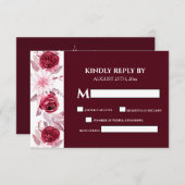 Elegante Watercolor Blume Burgundy Wedding RSVP Karte (Vorne/Hinten)