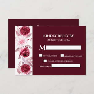 Elegante Watercolor Blume Burgundy Wedding RSVP Karte