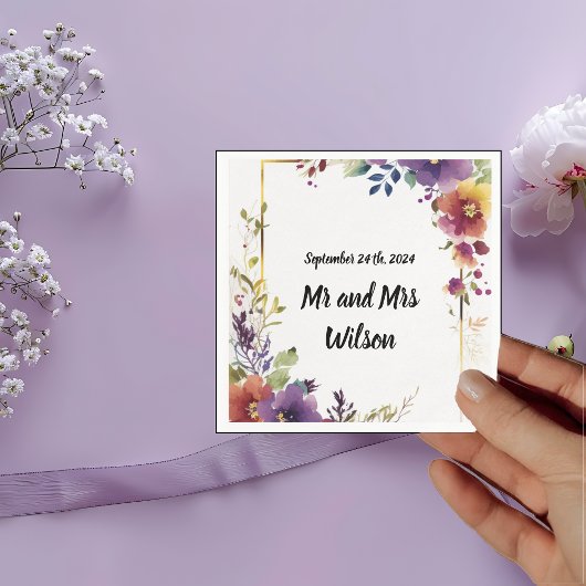Elegante Watercolor Blume Hochzeitliches Abendesse Serviette