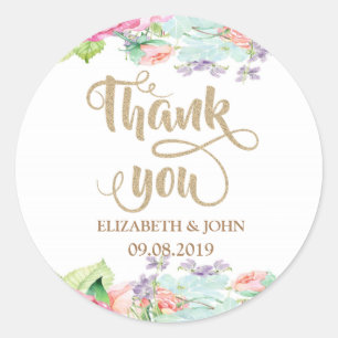 Elegante Watercolor Blume Hochzeitsticker Runder Aufkleber