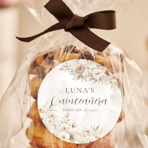 Elegante Watercolor-Blumen-Quinceañera-Geschenktüt Runder Aufkleber
