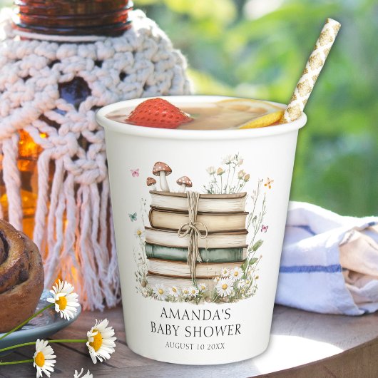 Elegante Watercolor Blumenbücher Kinderdusche Pappbecher