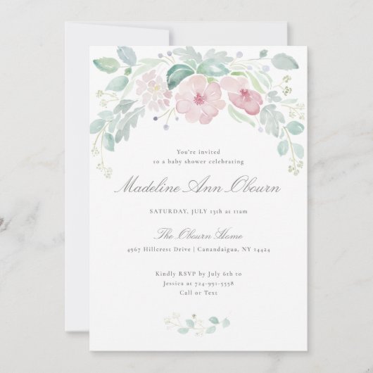 Elegante Watercolor Blumendusche Einladung (Vorderseite)