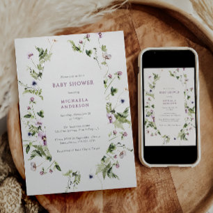Elegante Watercolor Blumengarten Baby Dusche Einladung
