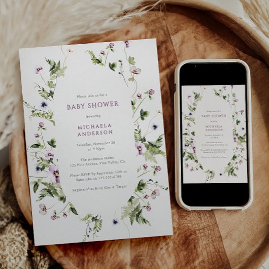 Elegante Watercolor Blumengarten Baby Dusche Einladung