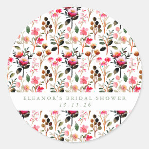 Elegante Watercolor Blumengrün Custom Wedding Runder Aufkleber