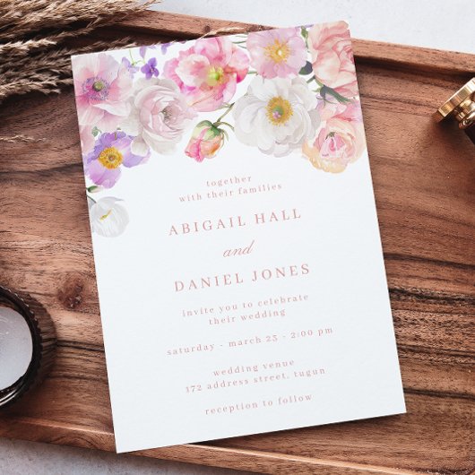 Elegante Watercolor Blütenhochzeit Einladung