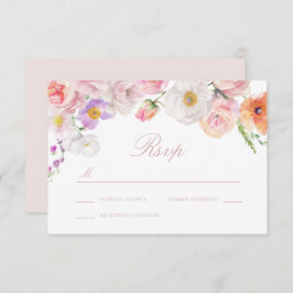 Elegante Watercolor Blütenhochzeit RSVP Karte