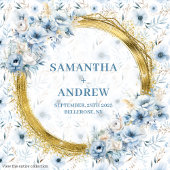 Elegante Watercolor Boho Dusty Blue Gold Wedding Große Geschenktüte