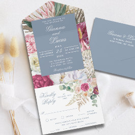 Elegante Watercolor Boho Floral Country Wedding All In One Einladung