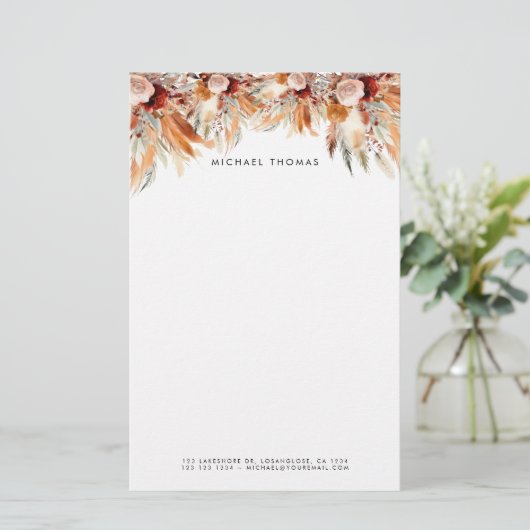 Elegante Watercolor Boho Floral Personalisiert Briefpapier (Stehend Vorderseite)