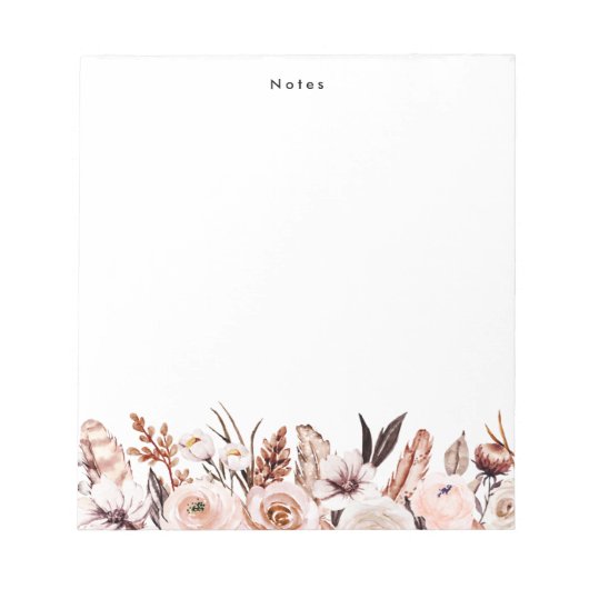 Elegante Watercolor Boho Floral Personalisiert Notizblock (Vorderseite)