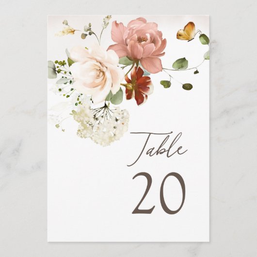Elegante Watercolor Boho Floral Tischnummer (Vorderseite)