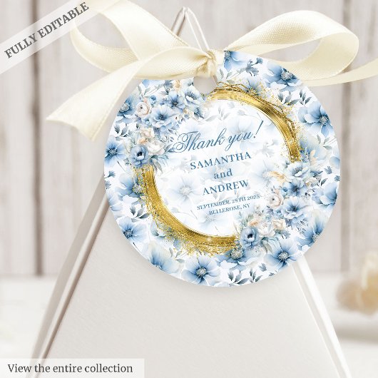 Elegante Watercolor Boho Pastel Blue Gold Wedding Geschenkanhänger