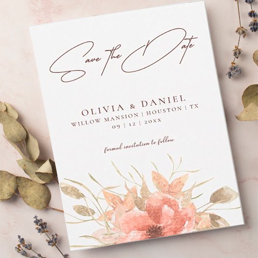Elegante Watercolor Boho Rose Wedding Save the Dat Date