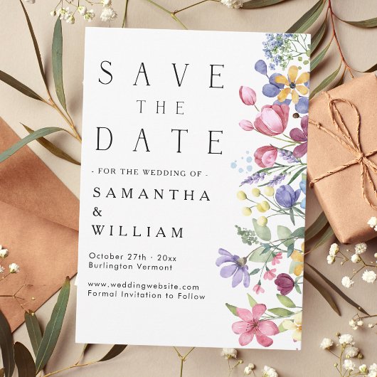 Elegante Watercolor Boho Wildblume Save the Date Einladung