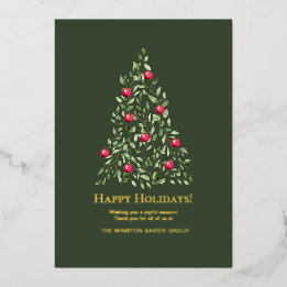 Elegante Watercolor Botanischer Weihnachtsbaum Gol Folien Feiertagskarte