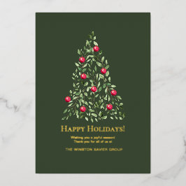Elegante Watercolor Botanischer Weihnachtsbaum Gol Folien Feiertagskarte