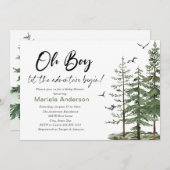 Elegante Watercolor Boy Adventure Begin Baby Show Einladung (Vorne/Hinten)