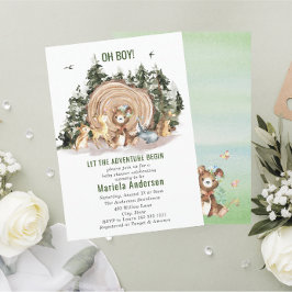 Elegante Watercolor Boy Adventure Begin Baby Show Einladung
