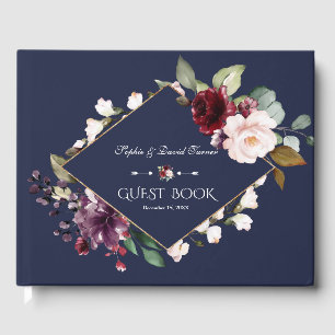 Elegante Watercolor Burgund Blume Hochzeit der Mar Gästebuch