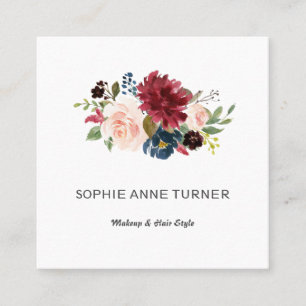 Elegante Watercolor Burgund Blume Makeup Artist Quadratische Visitenkarte