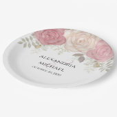 Elegante Watercolor Burgund Blumen Hochzeit Einfac Pappteller (Schrägansicht)