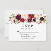 Elegante Watercolor Burgund Blumenhochzeit RSVP Karte (Vorderseite)