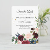 Elegante Watercolor Burgund Floral Save The Date (Stehend Vorderseite)