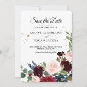 Elegante Watercolor Burgund Floral Save The Date (Vorderseite)