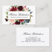 Elegante Watercolor Burgundy Blue Visitenkarte (Vorne/Hinten)