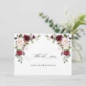 Elegante Watercolor Burgundy Pink Blume Hochzeit Dankeskarte (Stehend Vorderseite)