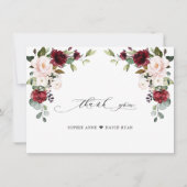 Elegante Watercolor Burgundy Pink Blume Hochzeit Dankeskarte (Vorderseite)
