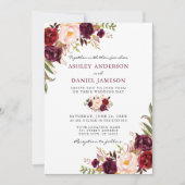 Elegante Watercolor Burgundy Pink Floral Wedding Einladung (Vorderseite)