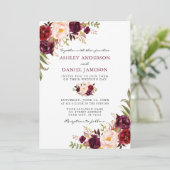 Elegante Watercolor Burgundy Pink Floral Wedding Einladung (Stehend Vorderseite)