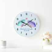 Elegante Watercolor Butterfly-Hochzeit Große Wanduhr (Zuhause)