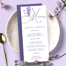 Elegante Watercolor Calligraphy Wisteria Wedding Menükarte