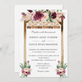 Elegante Watercolor Canopy Burgundy Blume Hochzeit Einladung (Vorne/Hinten)