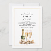 Elegante Watercolor Champagne Bow Wedding Einladung (Vorderseite)