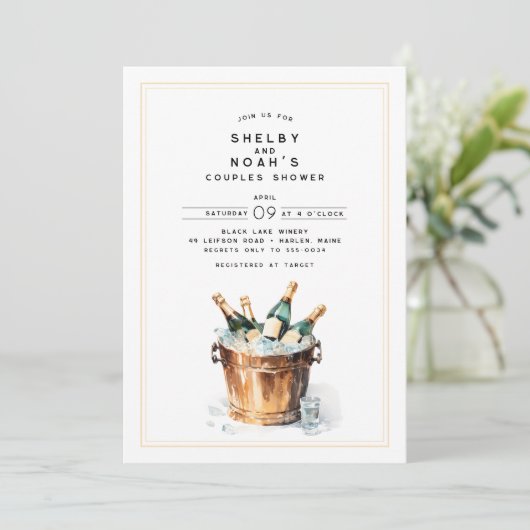 Elegante Watercolor Champagne Toast Paare Dusche Einladung (Stehend Vorderseite)