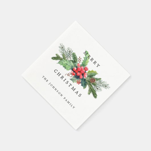 Elegante Watercolor Christmas Florals Personalisie Serviette (Ecke)