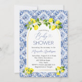 Elegante Watercolor Citrus Lemon Babydusche Einladung (Vorderseite)