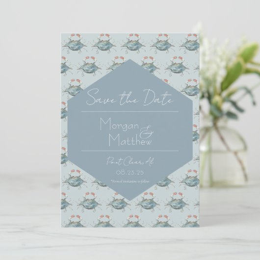 Elegante Watercolor Crab Wedding Einladung (Stehend Vorderseite)