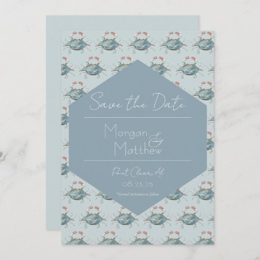 Elegante Watercolor Crab Wedding Einladung (Vorne/Hinten)