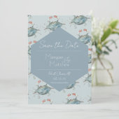 Elegante Watercolor Crab Wedding Rette das Date Einladung (Stehend Vorderseite)