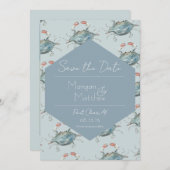 Elegante Watercolor Crab Wedding Rette das Date Einladung (Vorne/Hinten)