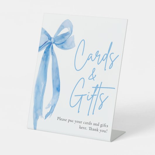 Elegante Watercolor Dusty Blue Bow Cards und Gesch Sockelschild (Vorderseite)