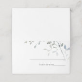 Elegante Watercolor Dusty Blue Floral Platzkarte (Außenseite Aufgefaltet)