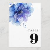 Elegante Watercolor Dusty Blue Floral Tischnummer (Rückseite)