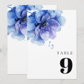 Elegante Watercolor Dusty Blue Floral Tischnummer (Vorne/Hinten)